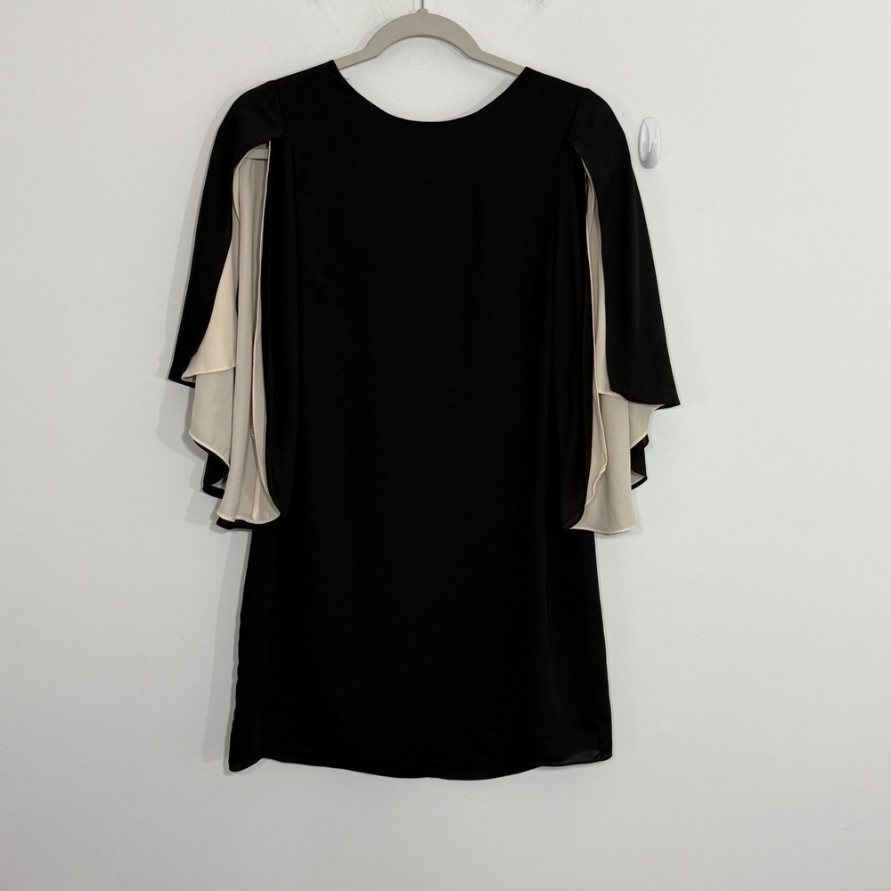 Halston Heritage Womens Dress XS Black Cape Sleeve Formal Cocktail Wedding Guest